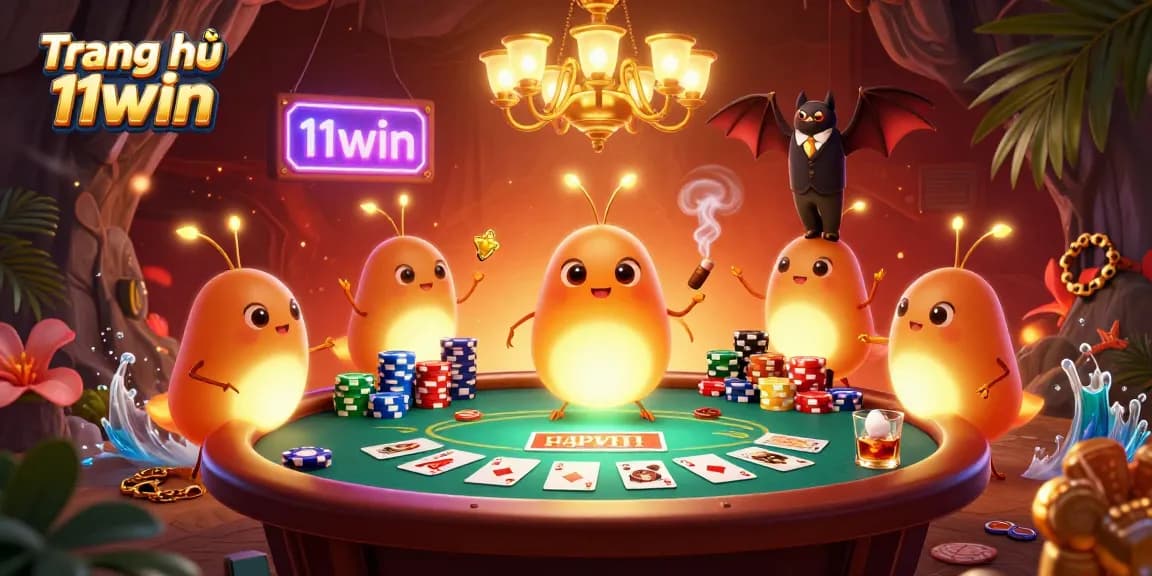 Experience Trang chủ 11win's vibrant casino action with glowing glowworms and a bat dealer.