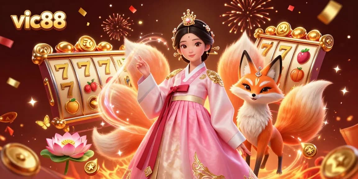 Experience the excitement of vic88 with a vibrant 3D casino illustration showcasing games and festive elements.
