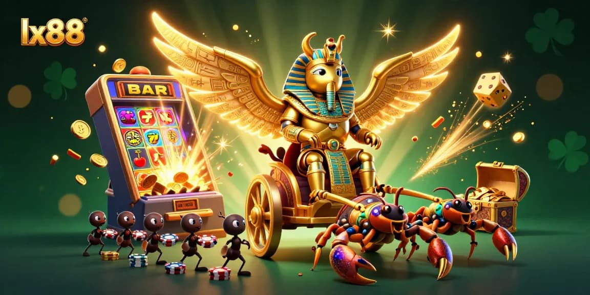 Experience the thrill of lx88 with a dazzling display of casino games and vibrant characters.