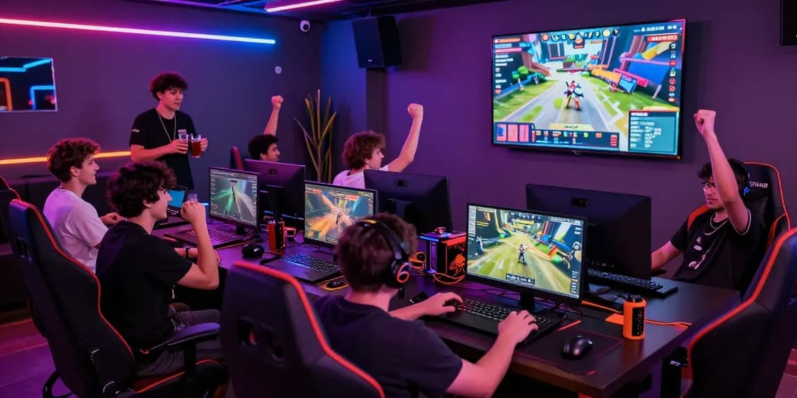 Players engaging with HITCLUB in a vibrant gaming lounge filled with excitement and energy.