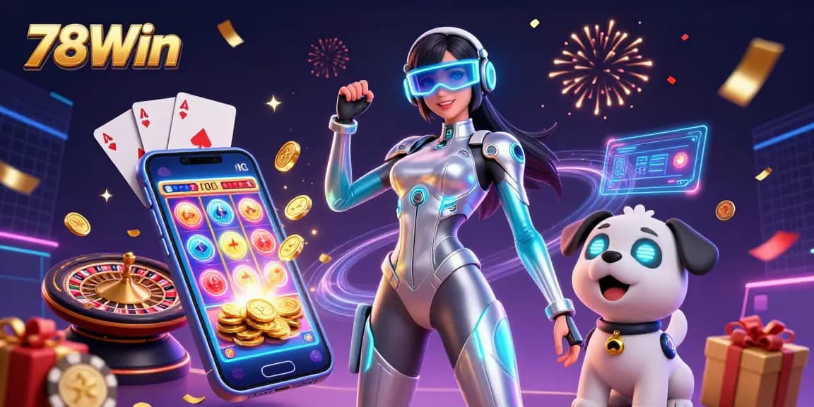 Experience immersive casino action with 78Win, showcasing vibrant slot games and celebrations.