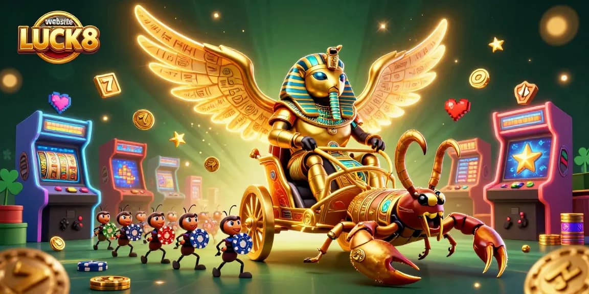 Experience dynamic gaming action at the website LUCK8 with vibrant slot reels and engaging characters.