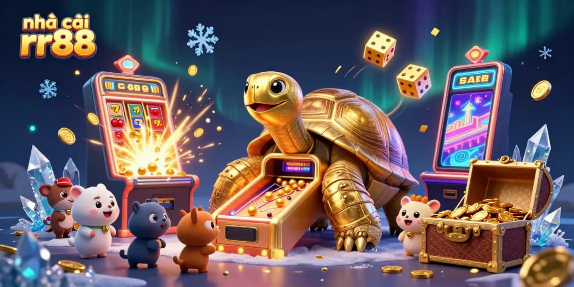 Experience excitement with nhà cái rr88 as a golden tortoise pinball machine entertains eager players.