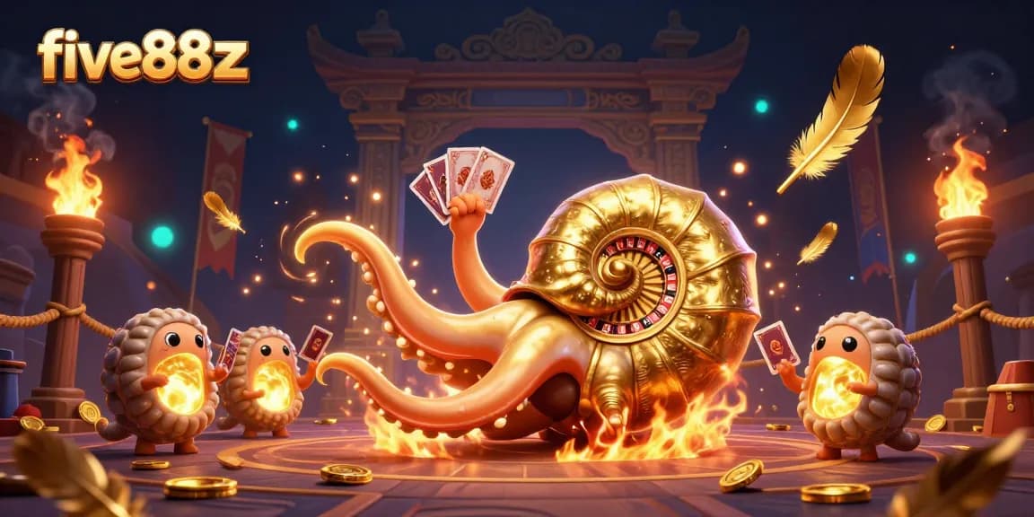 Engage in gaming excitement at five88zz with a vibrant 3D casino scene, highlighting dynamic elements of chance and skill.
