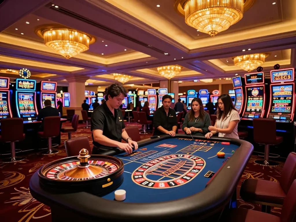 Experience the thrill of betting at say88's vibrant roulette table in a luxury casino atmosphere.