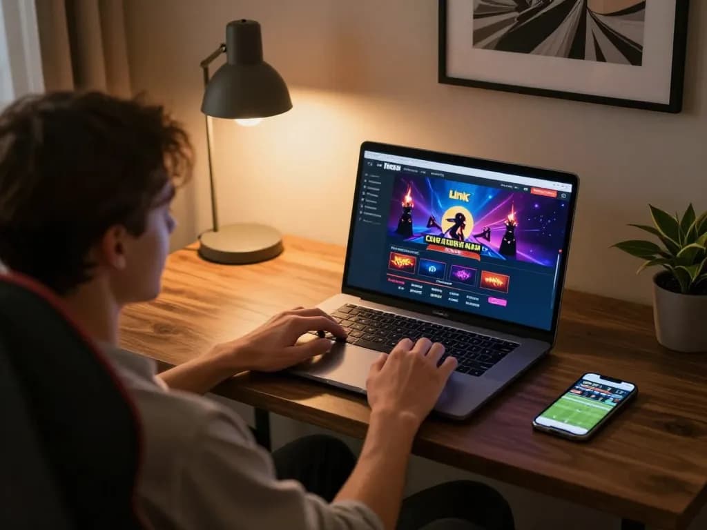 Engaged player accessing Link Rik88 chính thức for live casino games from a modern home setup.