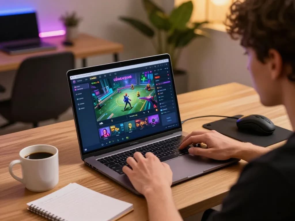 Cổng game Lu88 interface displayed on laptop while a player engages in gameplay