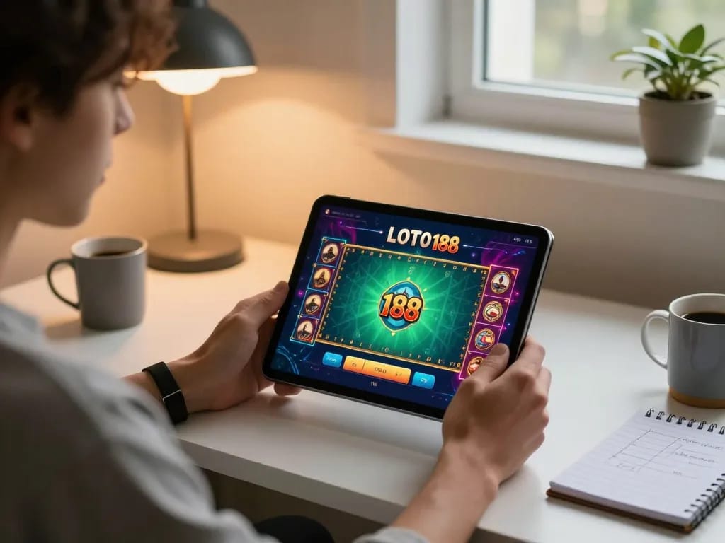 Engaging in LOTO 188 online gaming from a cozy home setup while strategizing bets.