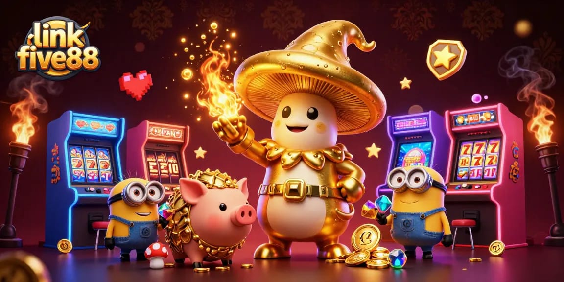 Experience the vibrant world of link five88 as the golden mushroom wizard channels magic for winning combinations.