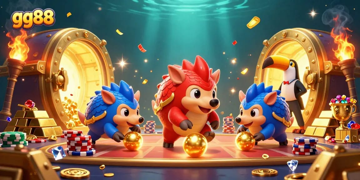 Engage in thrilling casino action with gg88 as vibrant pangolins roll through poker chips.