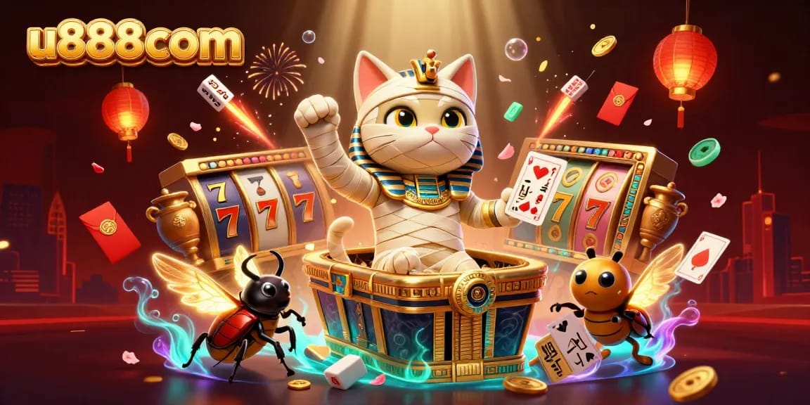 Engage in exciting gameplay at u888com with an Egyptian mummy cat in a vibrant casino