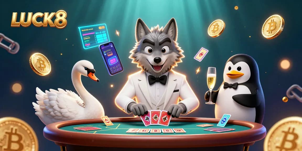 Experience the excitement of LUCK8 with cartoon characters at a vibrant baccarat table.