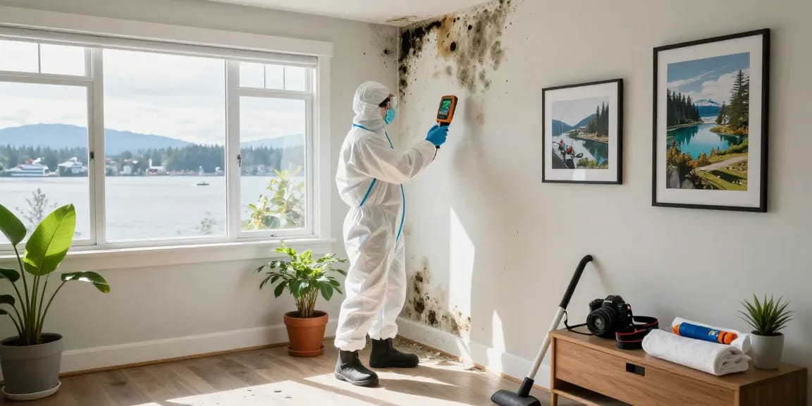 Mold Remediation Vancouver expert inspecting moisture detection in a home, demonstrating professional mold removal techniques.