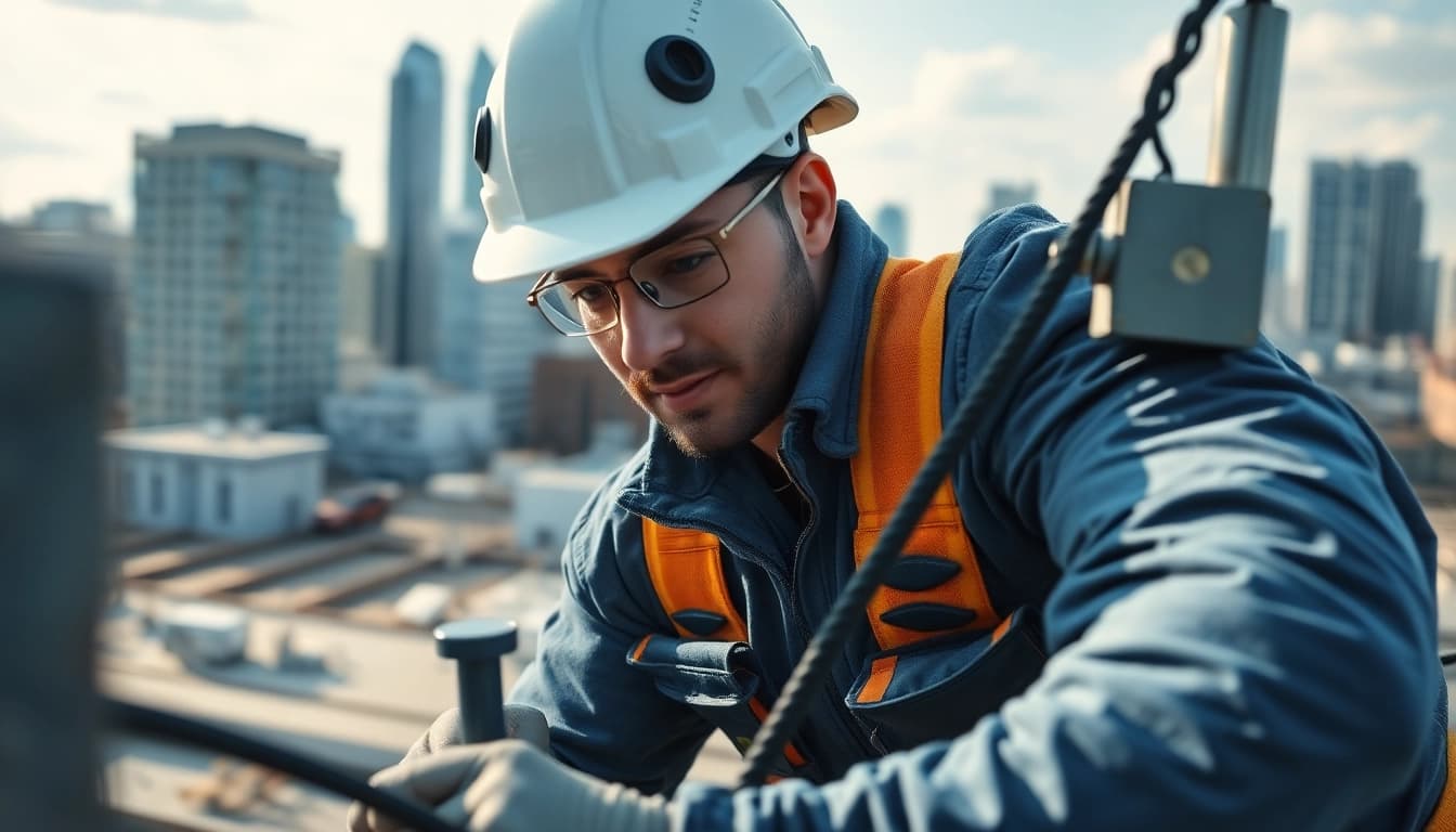 Professional commercial electrician vancouver installing electrical systems on a rooftop.