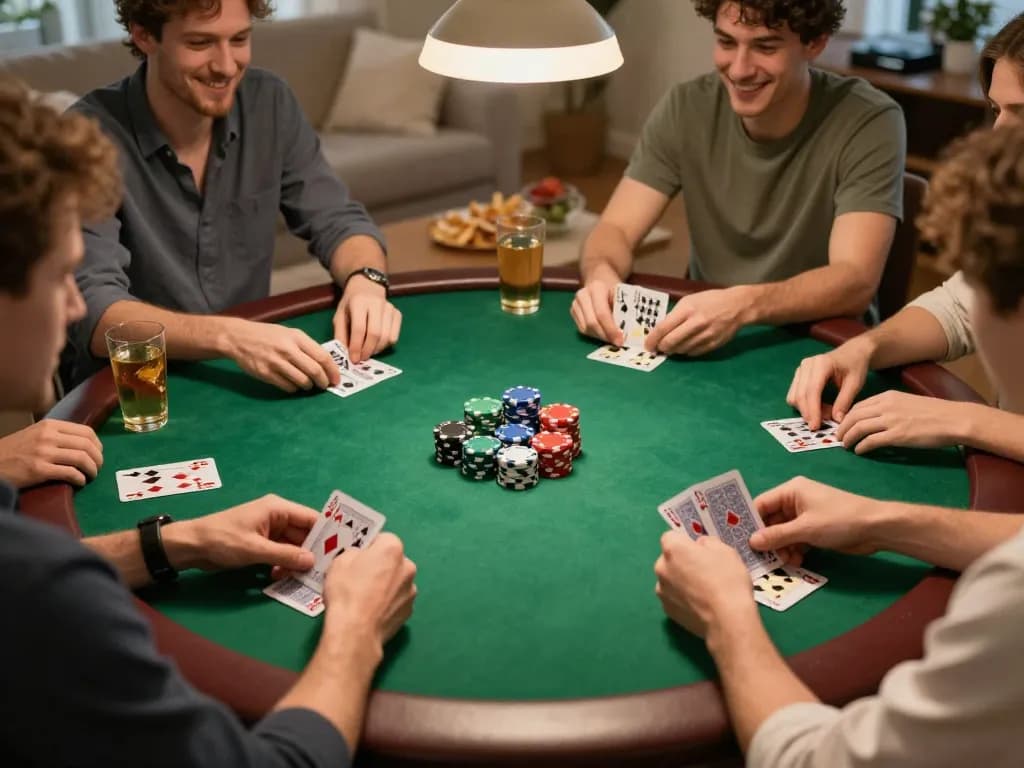 Engaging home poker night atmosphere showcasing friendly competition and lc88 bullet engaging moments.