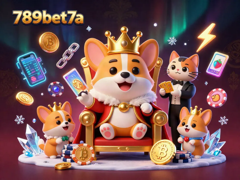 Engage in thrilling gameplay with 789bet7a featuring a regal corgi on a poker chip throne.