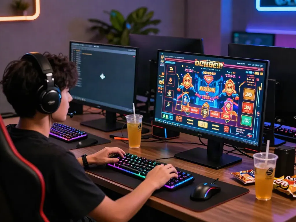 Engaged player at a modern gaming desk enjoying excitement from online gaming at https://du88az.net/.