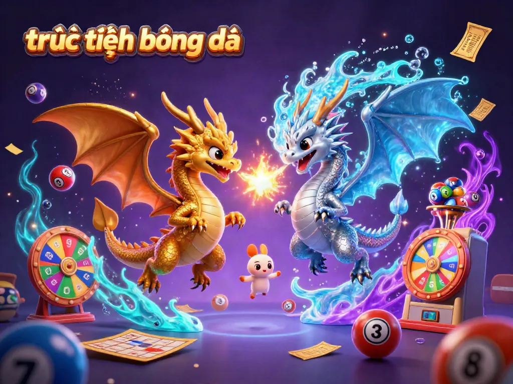 Experience trực tiếp bóng đá with this vibrant illustration featuring dual dragons and interactive gambling elements.