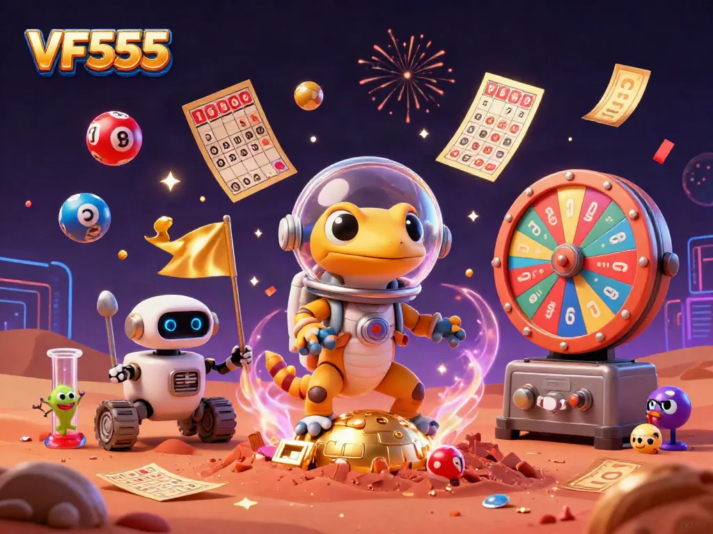 Join the adventure at VF555 as a Martian gecko discovers a golden casino oasis on Mars, surrounded by dynamic gaming elements.