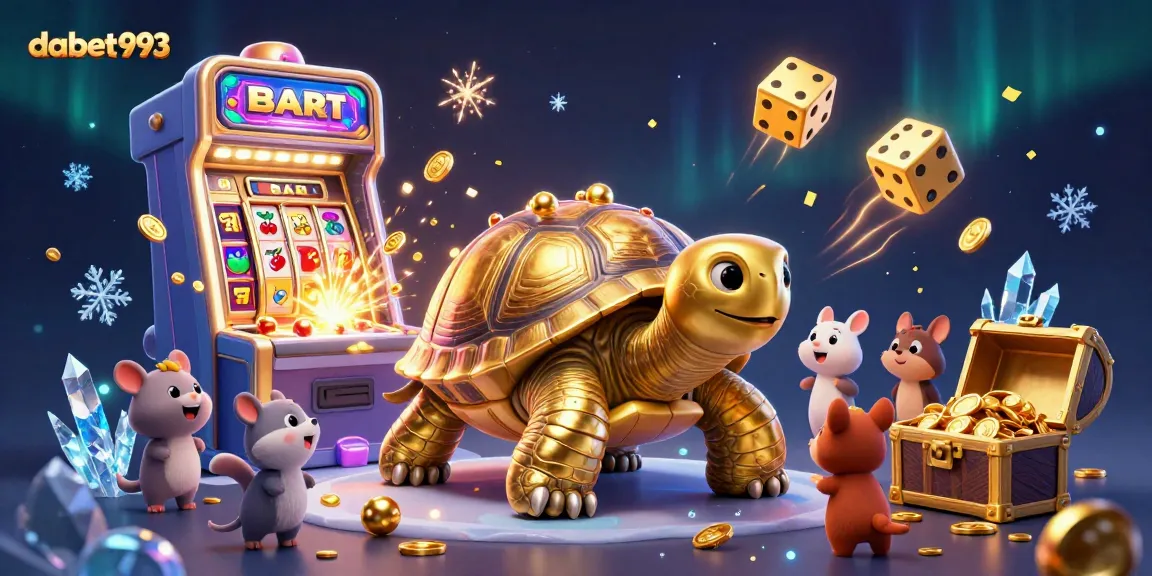 DABET993 offers a vibrant gaming experience with a golden tortoise pinball machine surrounded by dynamic casino games.