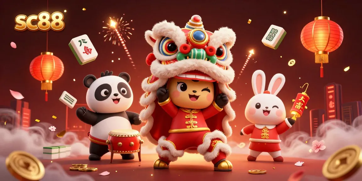 Engage in thrilling gaming at sc88 with vibrant Chinese New Year-themed characters and dynamic casino elements.