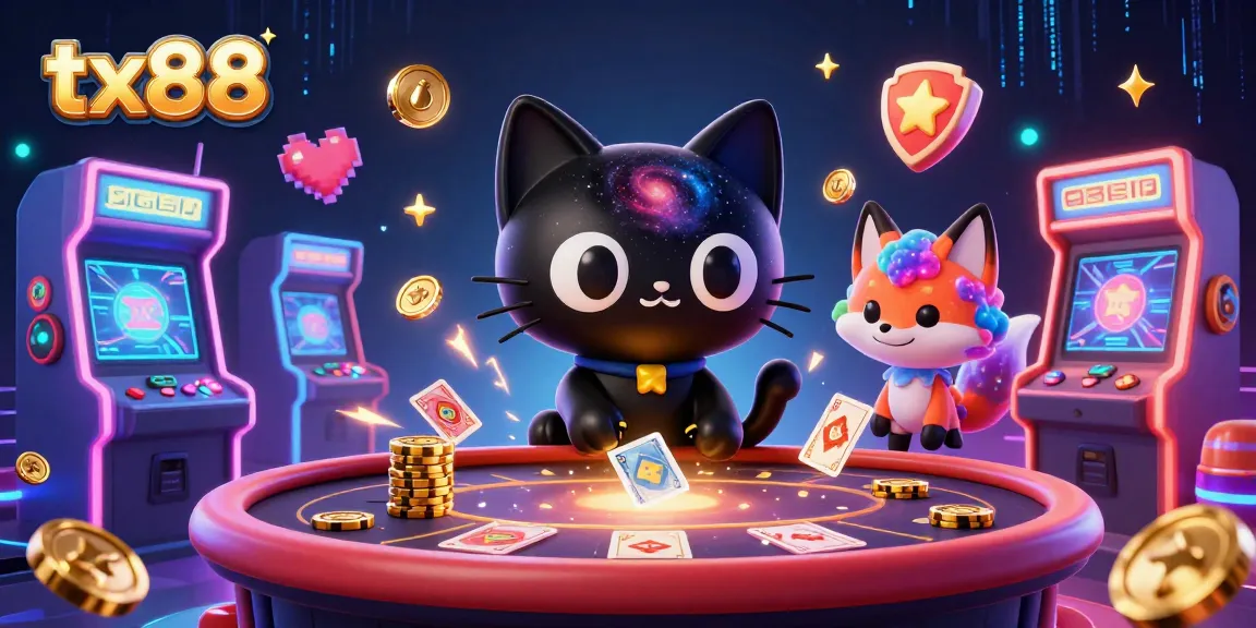Experience the cosmic thrill of tx88 as a black hole cat draws in chips and cards in a vibrant casino.