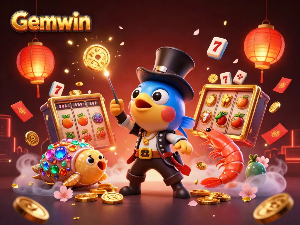 Experience action at Gemwin with our deep-sea anglerfish attracting coins in a vibrant casino scene.