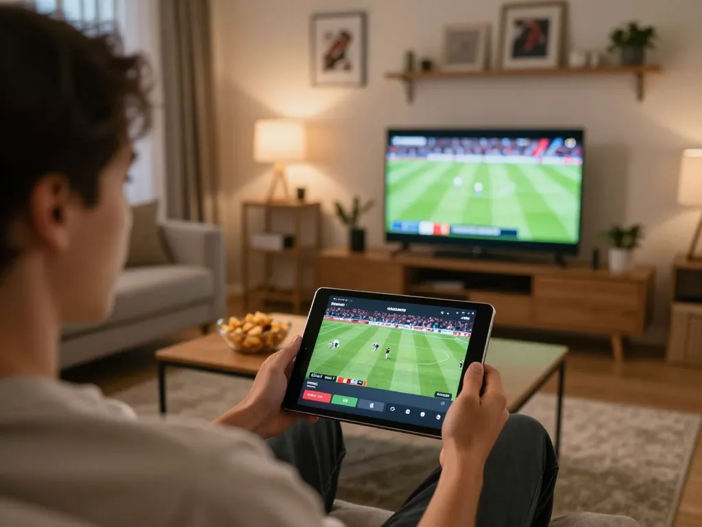 Socolive sports streaming in a cozy home setting with engaging tablet interface