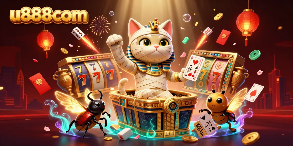 Engage in exciting gameplay at u888com with an Egyptian mummy cat in a vibrant casino