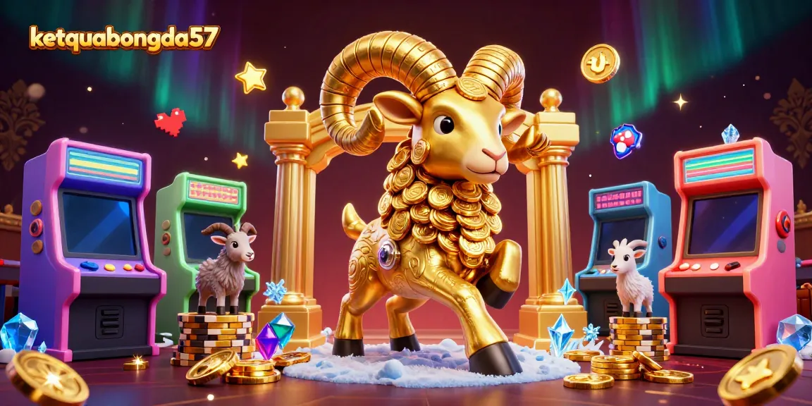 Ketquabongda57 showcases a vibrant 3D illustration featuring a golden ram amidst a dynamic casino atmosphere.