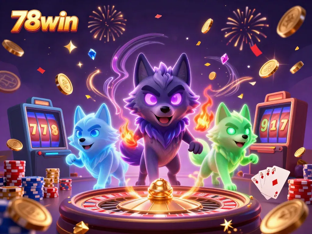 Experience thrilling excitement at 78win with a colorful casino scene featuring dynamic characters and elements.