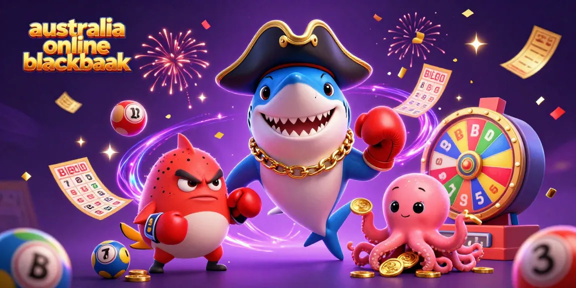 Engage with australia online blackjack through a vibrant scene of animated characters with fun casino elements.