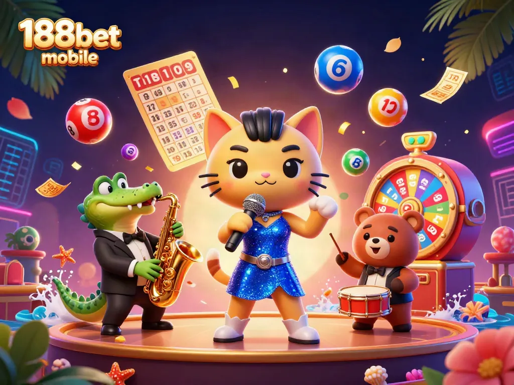 Experience excitement with the vibrant 188bet mobile scene featuring casino characters and dynamic game elements.