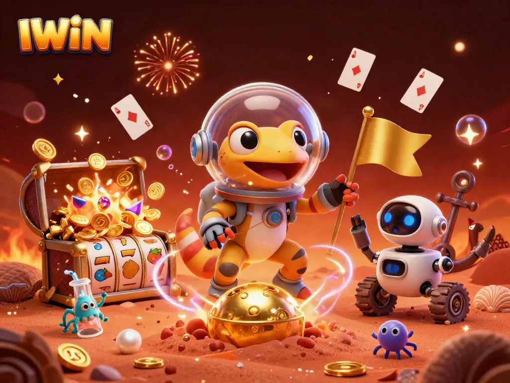 IWIN brings a thrilling casino adventure alive as a Martian gecko discovers a golden casino.
