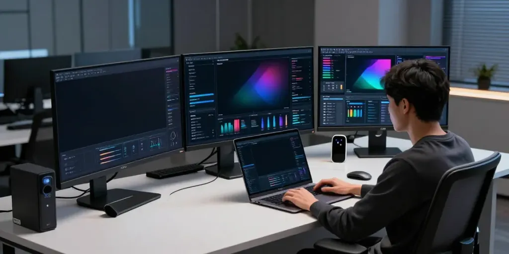 Easily find YouTube influencers using advanced AI technology in a modern developer workspace.