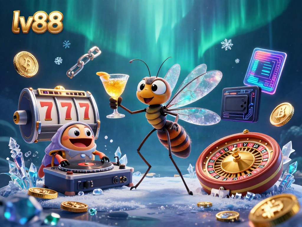 Engage in thrilling gameplay with the lv88 casino featuring a unique frozen mosquito mascot and vibrant symbols.