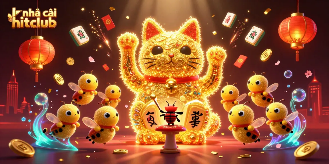 Experience the vibrant excitement of nhà cái hitclub with a dynamic lucky cat scene in this 3D illustration.