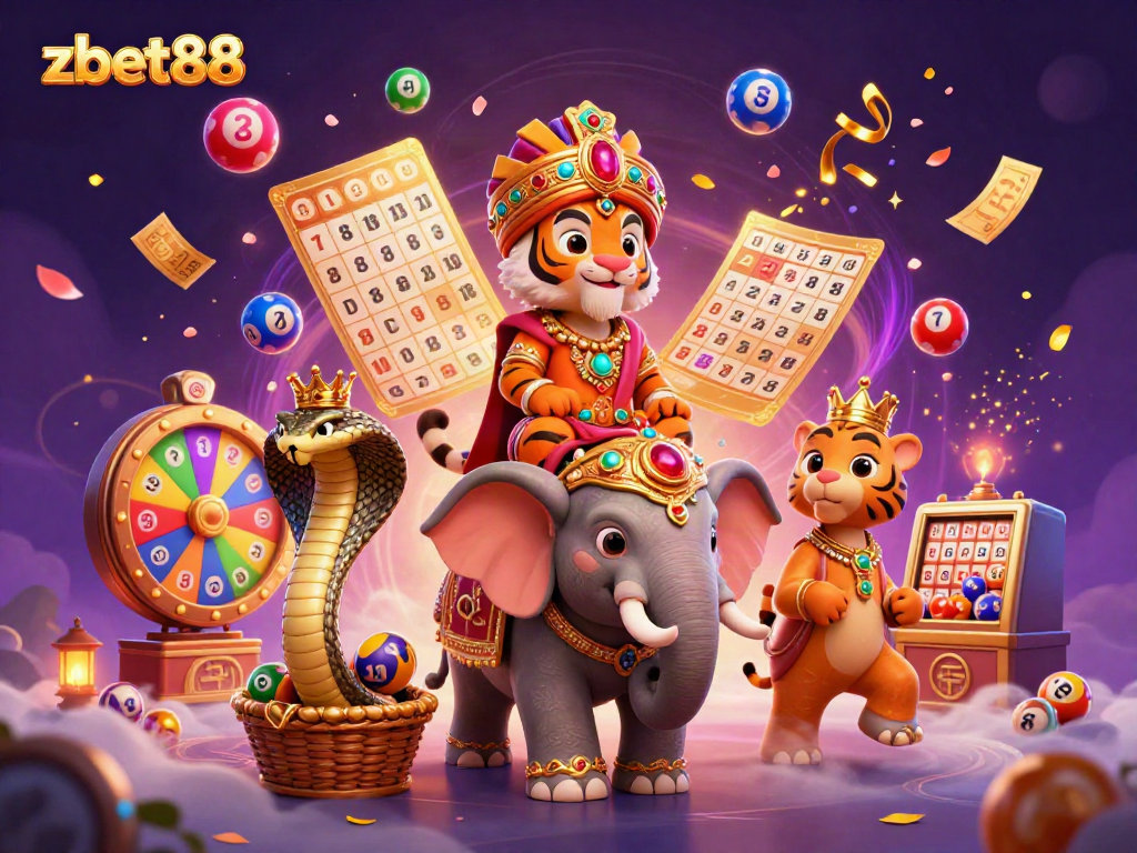 Enter the vibrant world of zbet88, where a majestic tiger rides an elephant amidst a celebration of winnings.