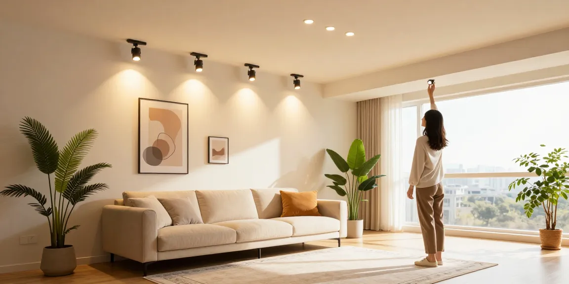 Spoturi LED adaptate în living room modern, creând o ambianță primitoare.