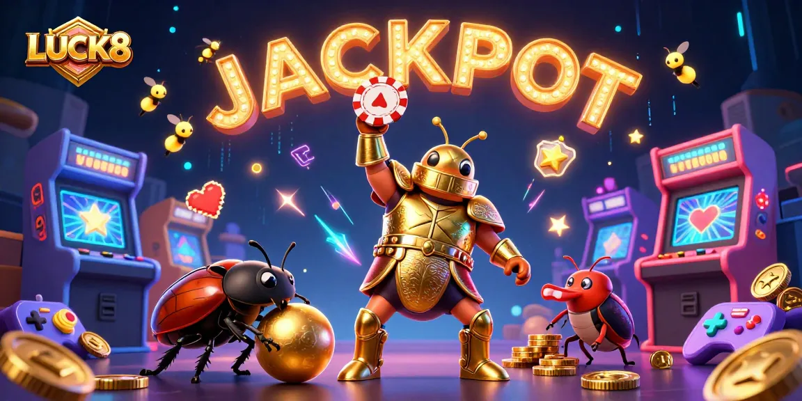 LUCK8 thưởng jackpot với con bọ Hercules trong vũ trụ game đầy sắc màu.