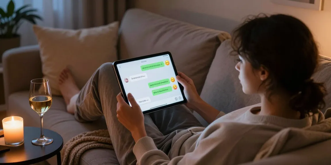 Engaging sexting AI conversation on a tablet in a cozy, romantic setting.