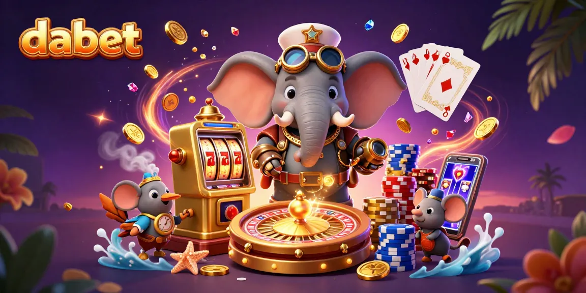 Dabet's steampunk-themed slot machine, featuring an engineer elephant and vibrant casino elements.