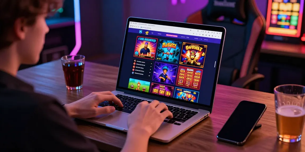 Interactive gaming experience at https://sky88tg.com/ with vibrant casino games on a modern laptop.
