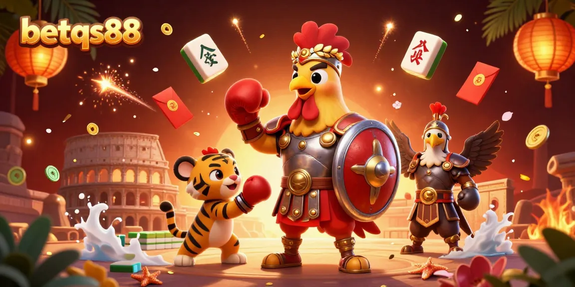 Experience thrilling wins at betqs88's vibrant online casino with festive elements and dynamic characters.