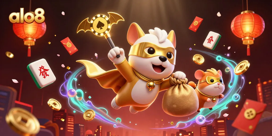 alo8 showcases an exciting scene with a superhero dog flying, enriching the online gambling experience.