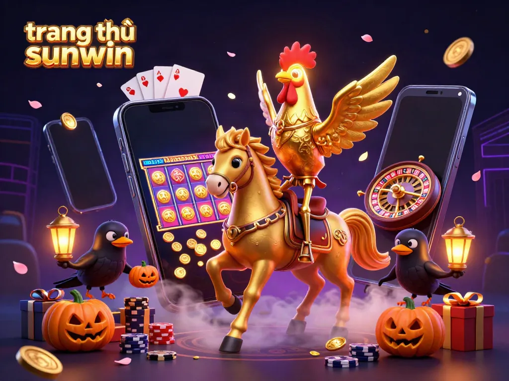 Experience the vibrant action on trang chủ sunwin with the golden rooster and lantern-carrying crows in a dazzling casino scene.