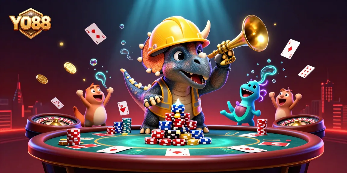 Experience winning at YO88 with joyful characters celebrating around poker chips and game action.
