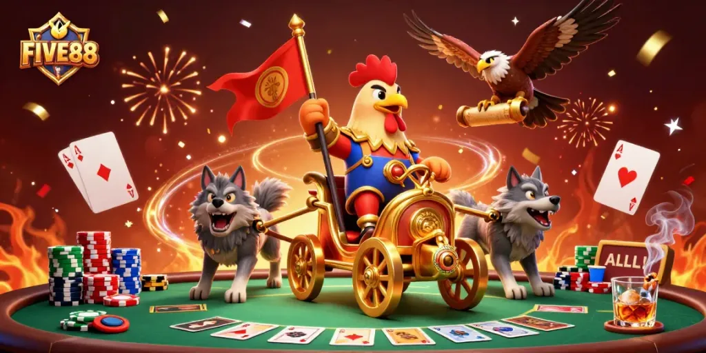 Engage in exhilarating poker adventures with FIVE88 amidst vibrant casino action.