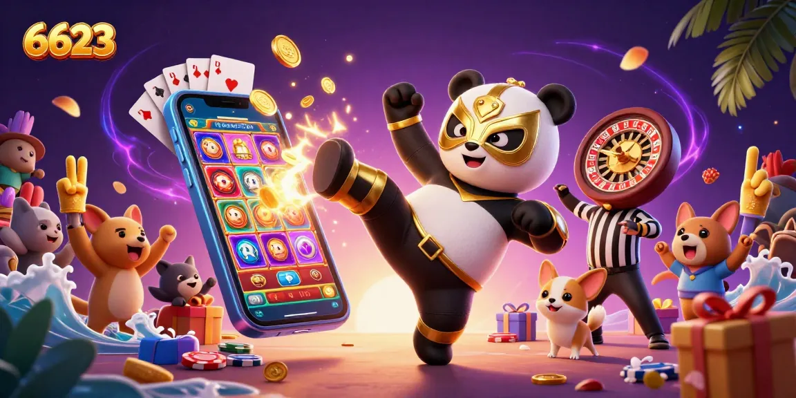 Experience excitement at 6623 with dynamic casino action in a vibrant 3D illustration.