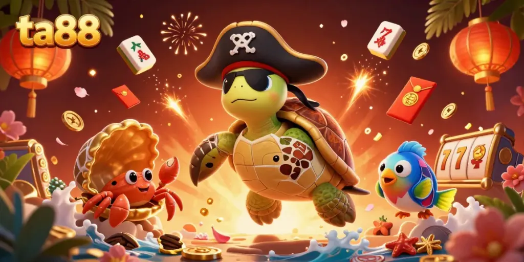 Experience the thrill of online gaming with TA88's vibrant casino scene, showcasing dynamic characters and treasure.